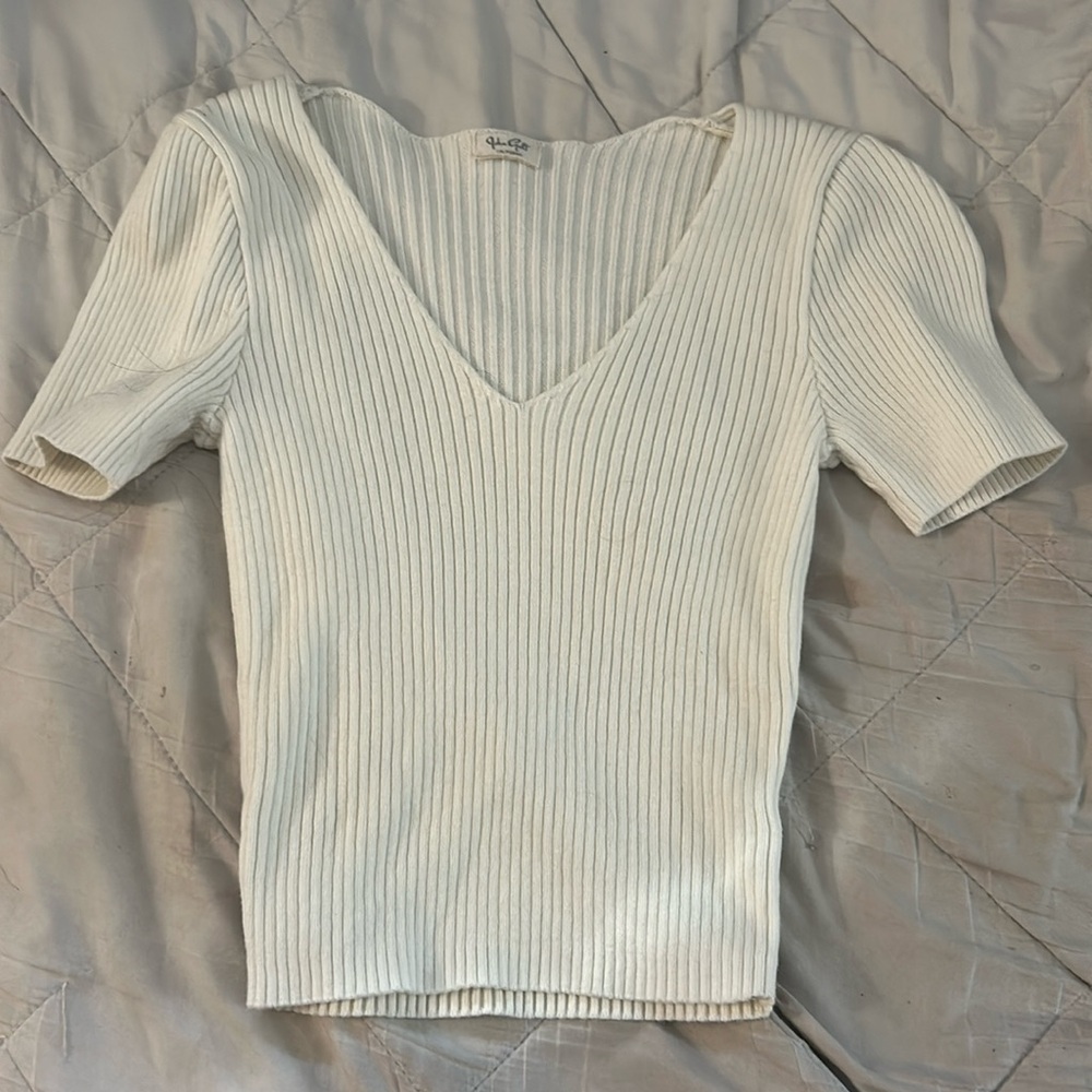 Brandy Melville womens ribbed white and cream crop top